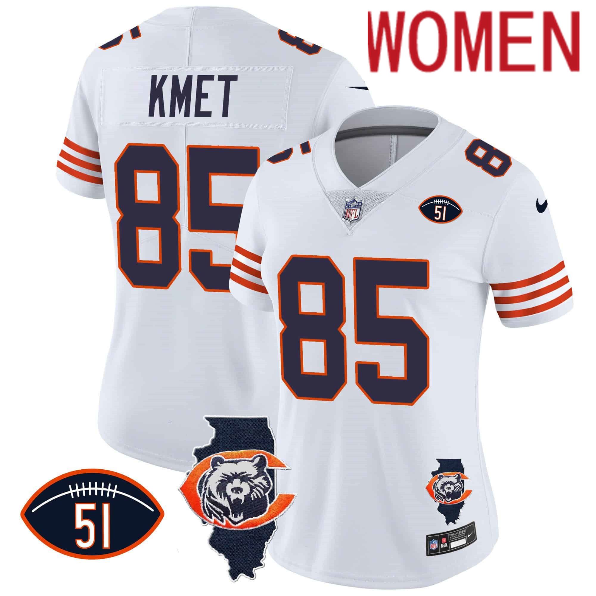 Women Chicago Bears #85 Kmet White 2024 Nike Throwback Illinois Patch Vapor NFL Jersey->customized nfl jersey->Custom Jersey